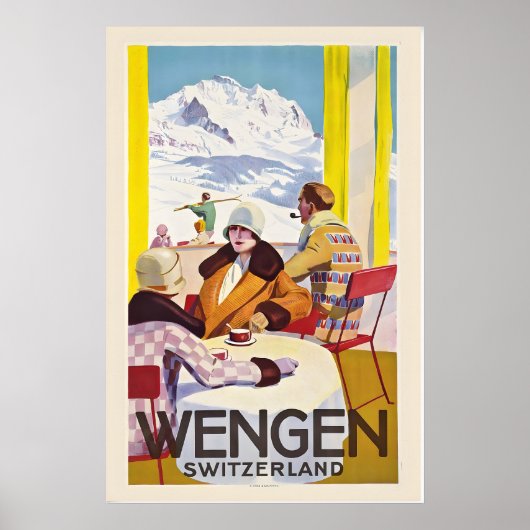 Wengen Grindelwald Switzerland Vintage Ski Poster ポスター (正面)