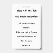 "Wenn ich Hilfe brauche:" Ausweis バッジ (Back)