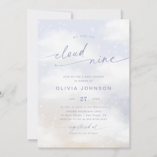 We'On Cloud 9 Dreamy Clouds Baby Shower 招待状 (正面)