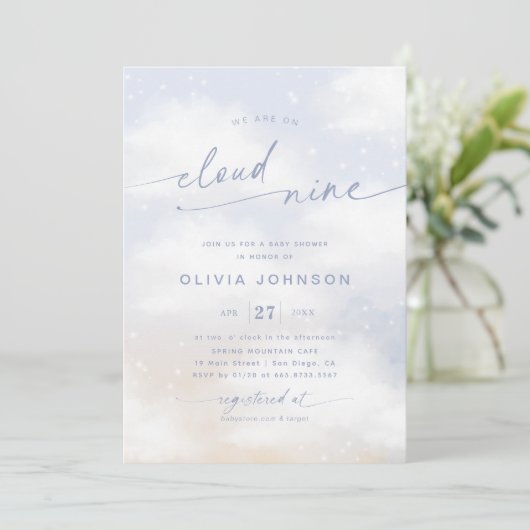 We'On Cloud 9 Dreamy Clouds Baby Shower 招待状 (スタンド正面)