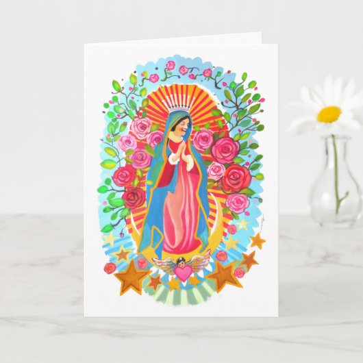Wer Lady of Guadalupe シンプル Whiteカスタマイズ可能 カード (小さな植物)