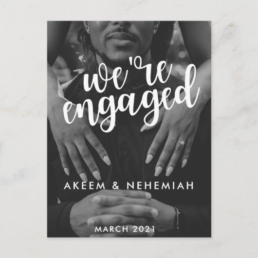 We're婚約した|モダン 2枚の写真エレガント シーズンポストカード (正面)