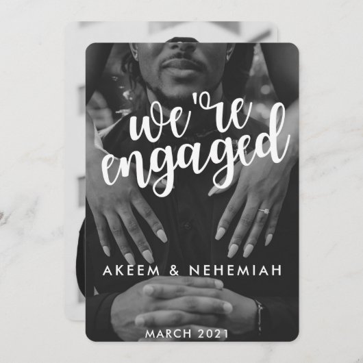 We're婚約した|モダン 2枚の写真エレガント 案内状 (正面/裏面)