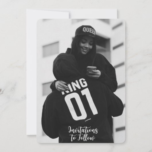 We're婚約した|モダン 2枚の写真エレガント 案内状 (裏面)