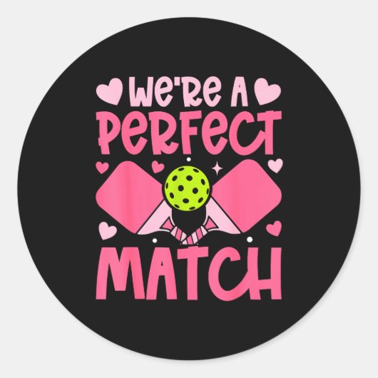 We're A Match Ckleball Couple Paddle Hearts Valent ラウンドシール (正面)