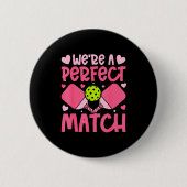 We're A Match Ckleball Couple Paddle Hearts Valent 缶バッジ (正面)