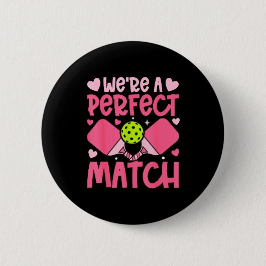 We're A Match Ckleball Couple Paddle Hearts Valent 缶バッジ (正面)