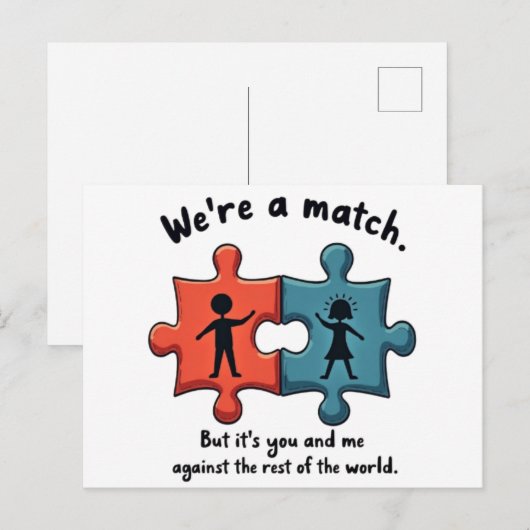 We're a Match: Perfect Puzzle Piece Love ポストカード (正面/裏面)