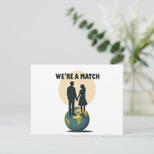 We're a Match: Romantic Globe-Trotting Couple  ポストカード (スタンド正面)