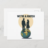 We're a Match: Romantic Globe-Trotting Couple  ポストカード (正面/裏面)