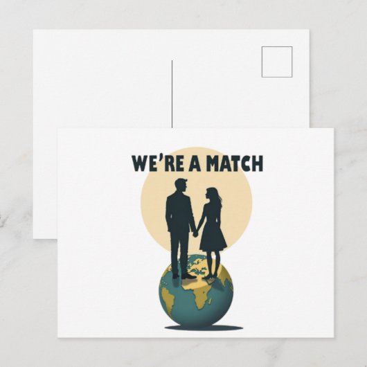 We're a Match: Romantic Globe-Trotting Couple ポストカード (正面/裏面)