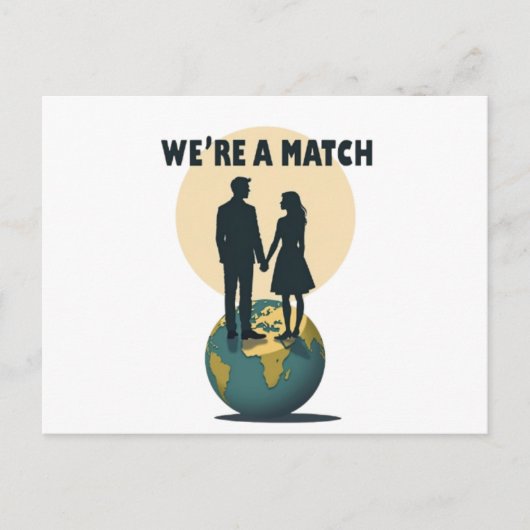 We're a Match: Romantic Globe-Trotting Couple  ポストカード (正面)