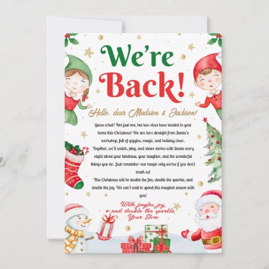 We're Back Elf Arrival Letter Elves Christmas 招待状 (正面)