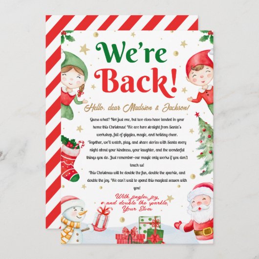 We're Back Elf Arrival Letter Elves Christmas 招待状 (正面/裏面)