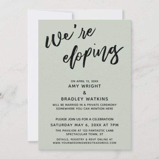 We're Eloping 現代手書きタイポグラフィー セージ 招待状 (正面)
