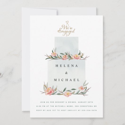 We're Engaged Cake Engagement Party 招待状 (正面)