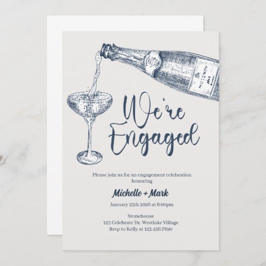 We're Engaged, Champagne Engagement, minimal 招待状 (正面/裏面)