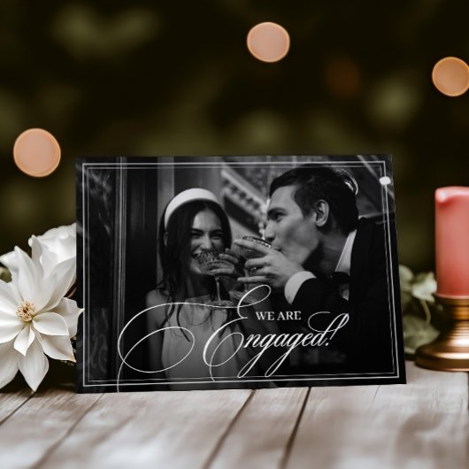 We're Engaged Dark Vintage Photo Engagement Party 招待状