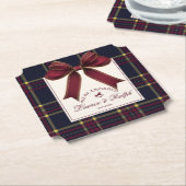 We're engaged Engagement Party Red Bow Christmas ペーパーコースター (アングル)