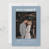 We're Engaged Minimalist Elegant Photo Dusty Blue 案内状 (正面)
