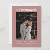We're Engaged Minimalist Elegant Photo Dusty Rose 案内状 (正面)