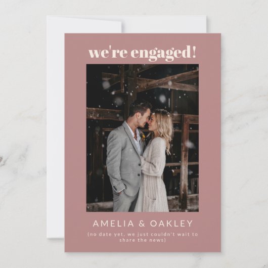 We're Engaged Minimalist Elegant Photo Dusty Rose 案内状 (正面)