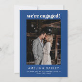 We're Engaged Minimalist Elegant Photo French Blue 案内状 (正面)