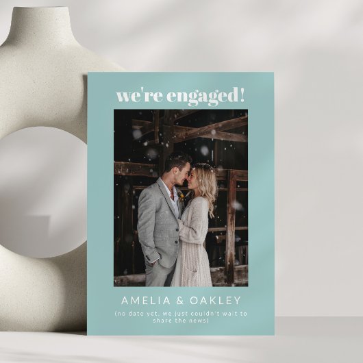 We're Engaged Minimalist Elegant Photo Modern Aqua 案内状