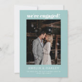 We're Engaged Minimalist Elegant Photo Modern Aqua 案内状 (正面)