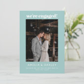 We're Engaged Minimalist Elegant Photo Modern Aqua 案内状 (スタンド正面)