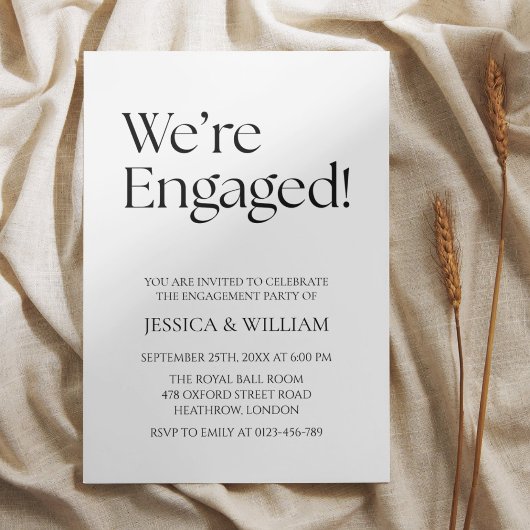 We're Engaged Minimalist Engagement Party 招待状