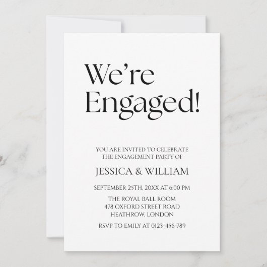 We're Engaged Minimalist Engagement Party 招待状 (正面)