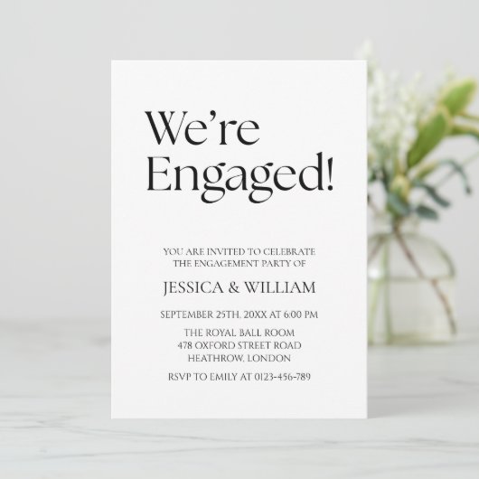 We're Engaged Minimalist Engagement Party 招待状 (スタンド正面)