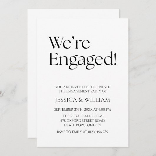 We're Engaged Minimalist Engagement Party 招待状 (正面/裏面)