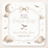 We're Going Batty for Baby Moon Bat ベビーシャワー スクエアペーパーコースター (正面)