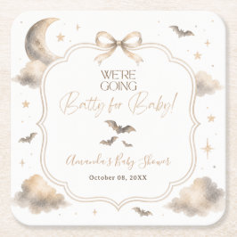 We're Going Batty for Baby Moon Bat ベビーシャワー スクエアペーパーコースター