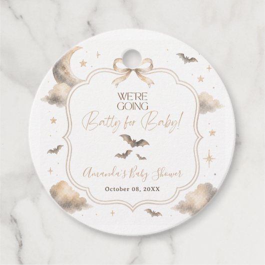 We're Going Batty for Baby Moon Bat ベビーシャワー フェイバータグ (正面)