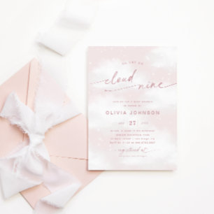We're On Cloud 9 Dreamy Pink Baby Shower 招待状