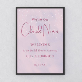 We're On Cloud Nine Pink Girl Baby Shower Welcome ポスター