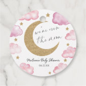 We're Over The Moon ピンクの天体ベビーシャワー フェイバータグ (裏面)