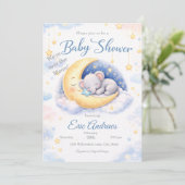 We're Over the Moon 象の男の子ベビーシャワー 招待状 (スタンド正面)