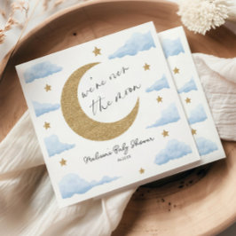 We're Over The Moon Blue Celestial Baby Shower スタンダードカクテルナプキン
