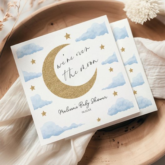 We're Over The Moon Blue Celestial Baby Shower スタンダードカクテルナプキン