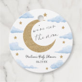 We're Over The Moon Blue Celestial Baby Shower フェイバータグ (正面)