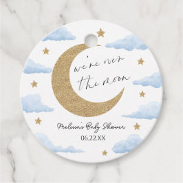 We're Over The Moon Blue Celestial Baby Shower フェイバータグ