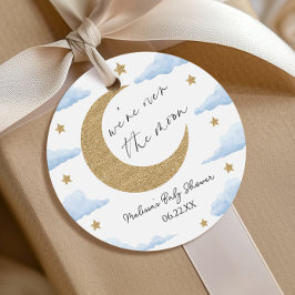 We're Over The Moon Blue Celestial Baby Shower フェイバータグ