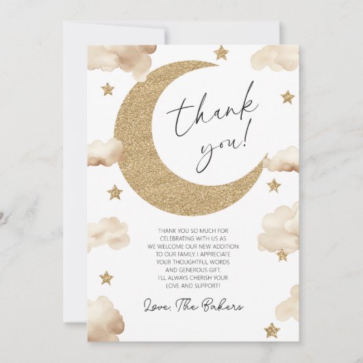 We're Over The Moon Boho Celestial Baby Shower サンキューカード (正面)