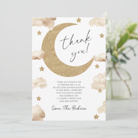 We're Over The Moon Boho Celestial Baby Shower サンキューカード (スタンド正面)