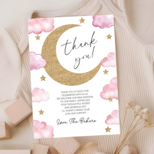 We're Over The Moon Boho Celestial Baby Shower サンキューカード