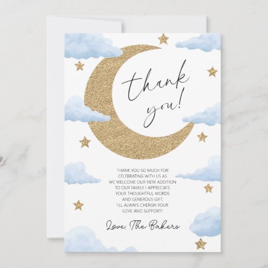 We're Over The Moon Boho Celestial Baby Shower サンキューカード (正面)